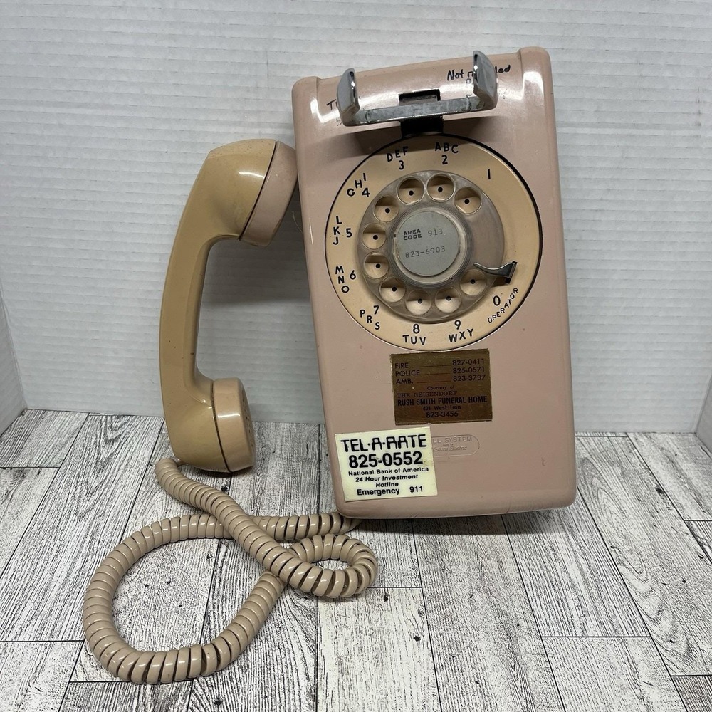 Vintage Western Electric 554 Wall Telephone Rotary Dial Pink Beige 1964 AT&T